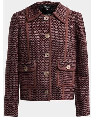 Misook Graphic Textured Knit Jacket - Brown