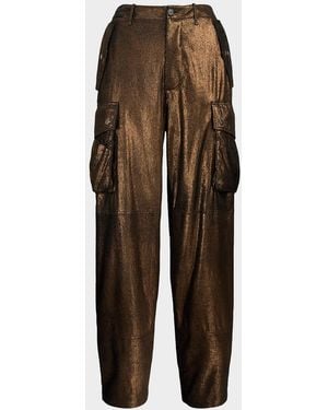 Ralph Lauren Metallic Suede Straight-Leg Cargo Pants - Brown