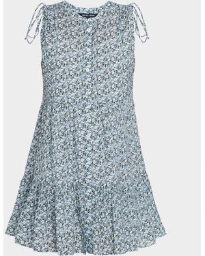 Veronica Beard Yulianna Floral Tiered Button-Front Mini Dress - Blue