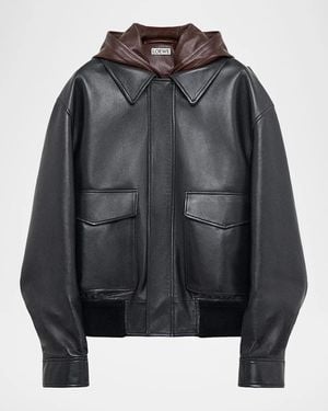 Loewe Apos;S Leather Hooded Jacket - Black