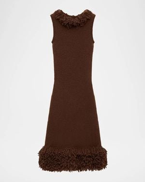 Loewe Fringe Knit Crewneck Maxi Dress - Brown