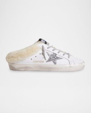 Golden Goose Super-Star Sabot Shearling-Lined Leather Slide Sneakers - White