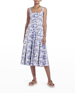 STAUD Wells Toile Poplin Midi Dress - Blue