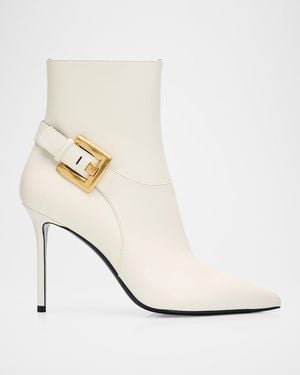 Balmain 85Mm Buckle Leather Ankle Booties - White