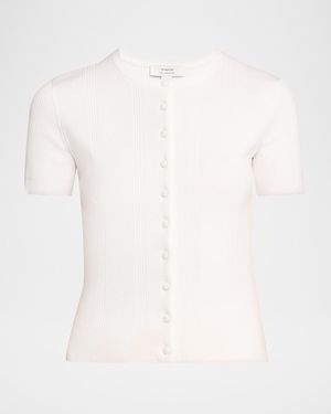 Vince Rib-Knit Cotton Short-Sleeve Cardigan - White