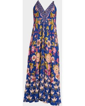 Johnny Was Eva Printed V-Neck Dress - Blue