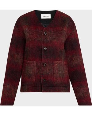Tonywack V-Neck Plaid Mohair Jacket - Red