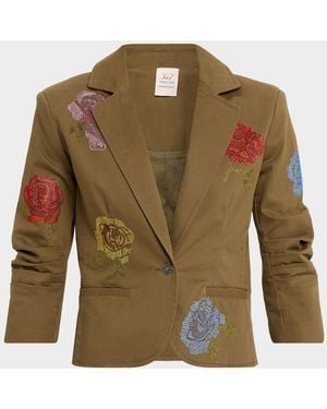 Cinq À Sept Cropped Heatset Roses Blazer - Green