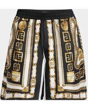 Balmain Foulard-Print Pull-On Shorts - Black