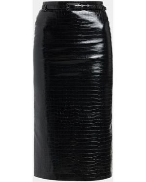Tom Ford Exotic Croco Embossed Leather Midi Skirt With Belt - Black