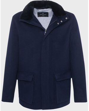 Gorski Apos;S Loro Piana Wool Jacket With Detachable Lamb Shearling Collar - Blue