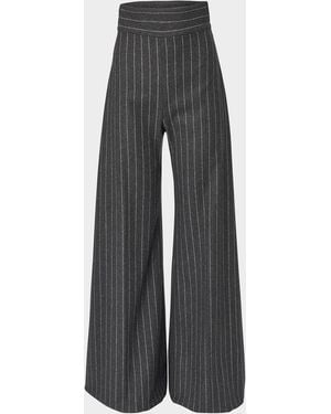 Carolina Herrera Diane Pinstripe Wool Wide-Leg Pants - Gray