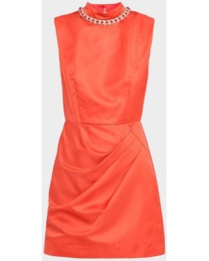 Saloni Floral Embellished Satin Mini Dress - Red