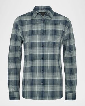 Vince Big Sky Plaid Cotton Button-Down Shirt - Blue