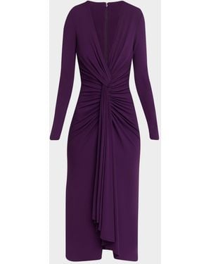 Michael Kors Draped Deep V-Neck Midi Dress - Purple