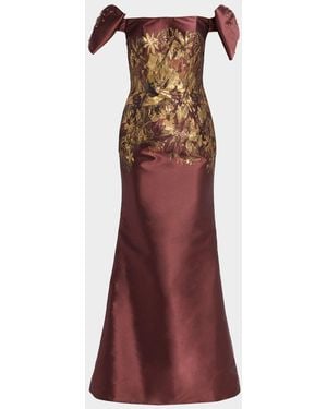 Jovani Off-The-Shoulder Jacquard Gown - Red