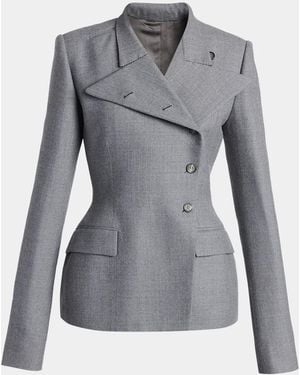 McQueen Cross Lapel Structured Wool Jacket - Gray