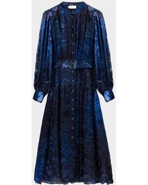Tahari The Pippa Floral Belted Midi Dress - Blue