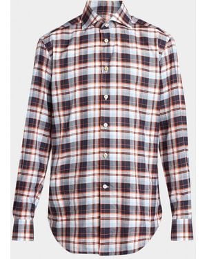 Kiton Apos;S Check Cotton Button-Down Shirt - White