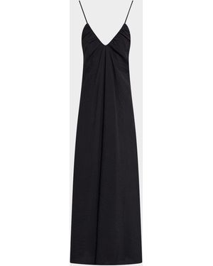 Les Coyotes De Paris Hammered Silk V-Neck Strappy Dress - Blue