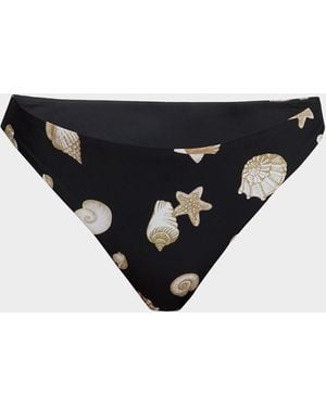 MILLY Margot Seashell Print Bikini Bottom - Black