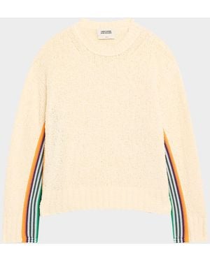 Christopher John Rogers Striped-Side Boucle Knit Crewneck Sweater - Natural