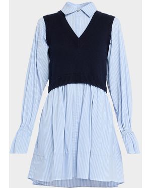 Cinq À Sept Patsy Combo Knit Vest And Poplin Shirtdress - Blue