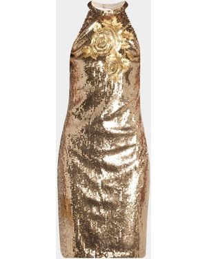 Emanuel Ungaro Maris Floral Sequin Halter Mini Dress - Metallic