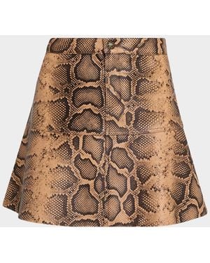 Kobi Halperin Addie Snake Leather A-Line Miniskirt - Brown