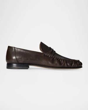 The Row Theo Leather Moccasin Loafers - Black