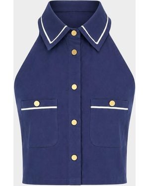 SER.O.YA Yumi Button-Front Crop Top - Blue
