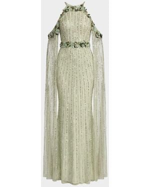 Mac Duggal 3D Floral Sequinned Trumpet Gown - Green