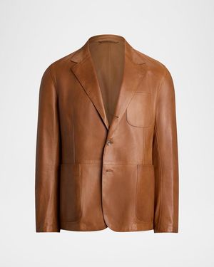 Ralph Lauren Stewart Leather Single-Breasted Sport Coat - Brown