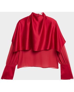 Et Ochs Aurelia Satin Capelet Long-Sleeve Top - Red