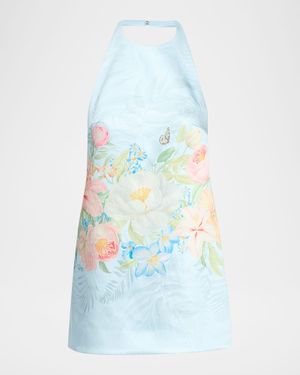 retroféte Drexley Floral Halter Mini Dress - Blue