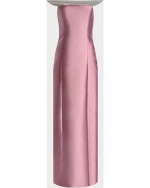 Kate Barton Sculpted Faux Leather-Embellished Column Gown - Pink