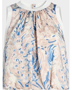 Cinq À Sept Daisy Swirl Peia Printed Blouson Crop Top - Blue
