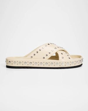 Fendi Studded Crisscross Slides - White