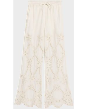 Veronica Beard Daisy Wide-Leg Eyelet Pants - Natural