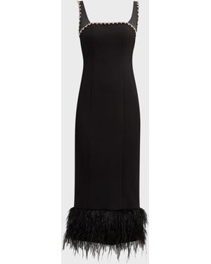 Likely Georgie Rhinestone-Trim Sleeveless Feather-Hem Midi Dress - Black