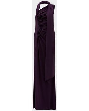 Amsale Ruched High-Slit Column Gown - Blue