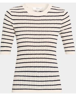 FRAME The Stripe Pointelle-Knit Top - White