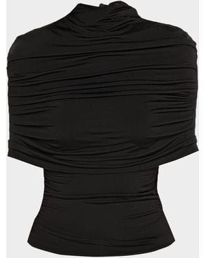 LAPOINTE Mock-Neck Ruched Jersey Top - Black