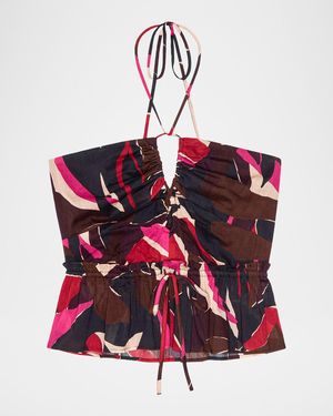 Rails Dulce Printed Halter Crop Top - Red