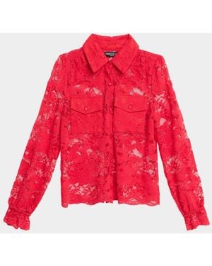 Generation Love Priya Mesh Lace Button-Front Shirt - Red