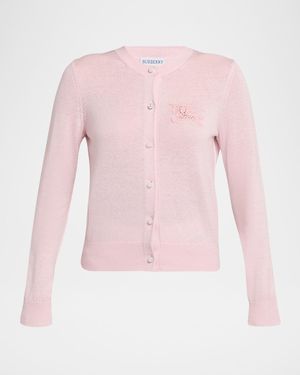Burberry Ravella Crochet Ekd Crewneck Cardigan - Pink