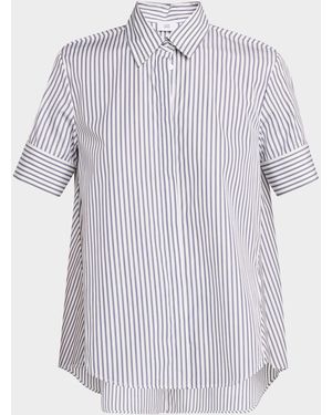 Adam Lippes Charlie Striped Short-Sleeve Button-Down Top - White