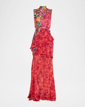 Saloni Fleur Ruffled Astilbe Garden Dress - Red