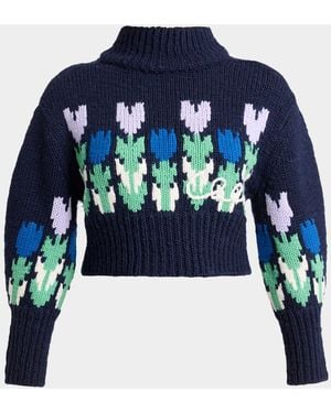 Chloé Floral Intarsia-Knit Wool Sweater - Blue