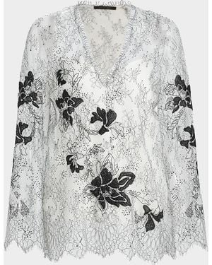 Kobi Halperin Devyn Scalloped Floral Lace Blouse - Gray